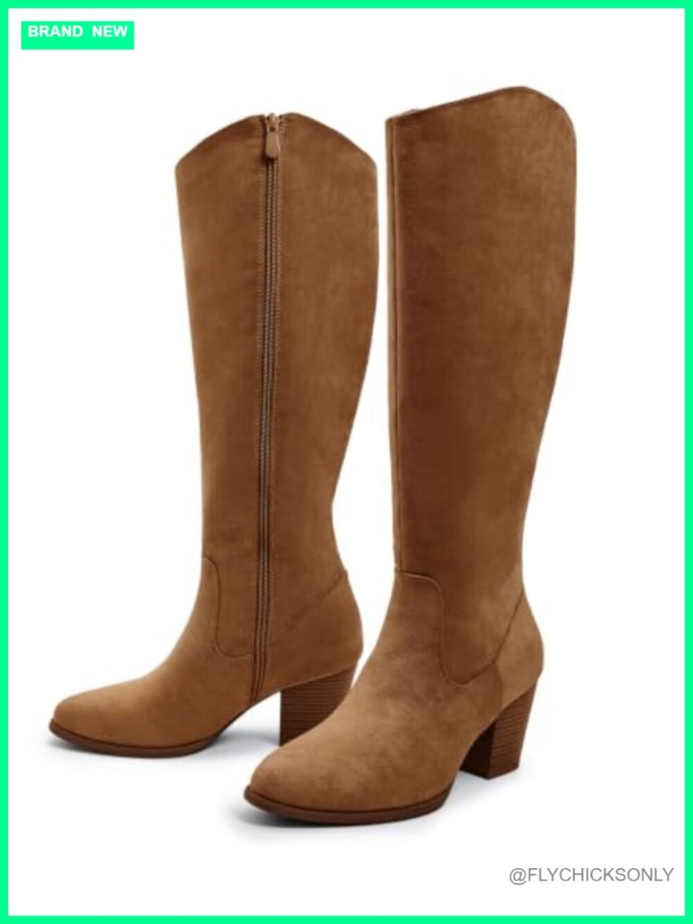 Ankis Women's Knee High Boots Pointed Toe Chunky Heel Side Zipper Faux Suede